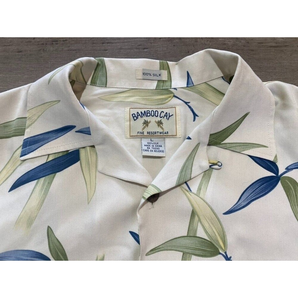 Bamboo Cay Tropical Hawaiian Camp Shirt Bamboo Tree Silk Ivory Mens Size L - Picture 3 of 7